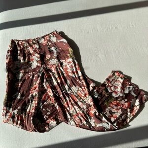 Floral Printed Silk High Wasted Pants
